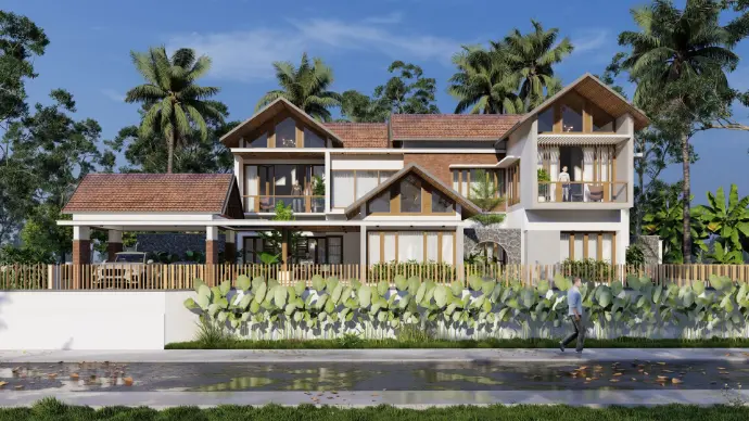 Kerala-style house with sloping roof designed by expert architects