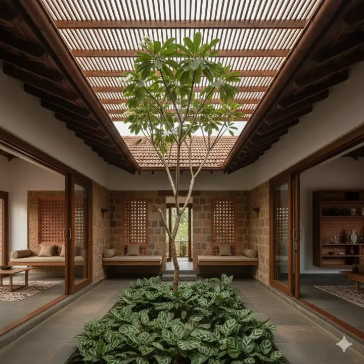 Kerala low maintenance house exterior with sloped roof and clean modern structure